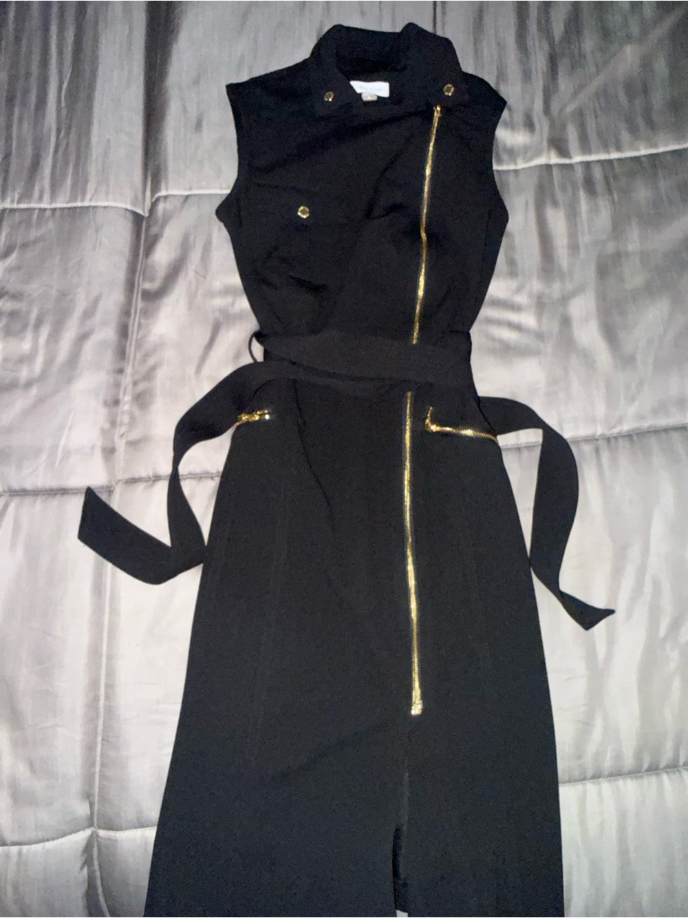 Calvin Klein size 2 Sleeveless Black Zip-Front Belted Dress with Gold Hardware